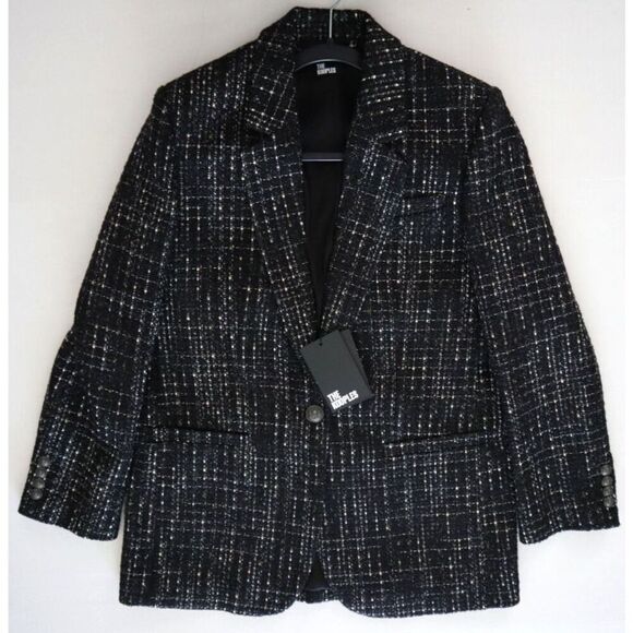 The Kooples FVES28011K Women's Sz 34 Black & White Metallic Tweed Blazer - Picture 10 of 11